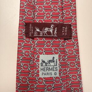 Vintage Hermes 7195 UA Silk Tie Red Equestrian 3.25" X 58" Horse Bit France